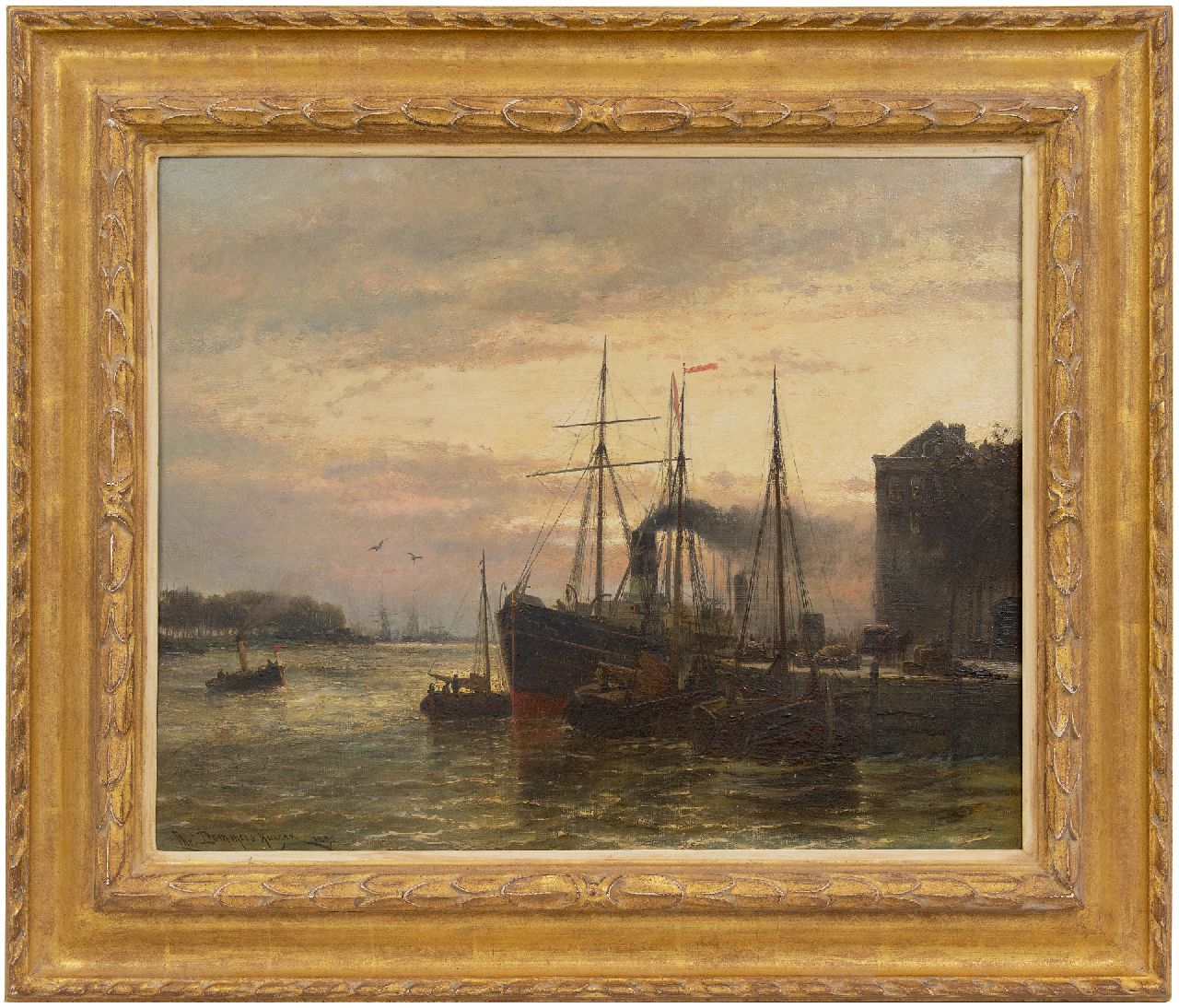 Dommelshuizen C.C.  | Cornelis Christiaan Dommelshuizen | Paintings offered for sale | Cargo ship at the quay in Rotterdam, oil on canvas 52.5 x 65.5 cm, signed l.l. and dated 1892