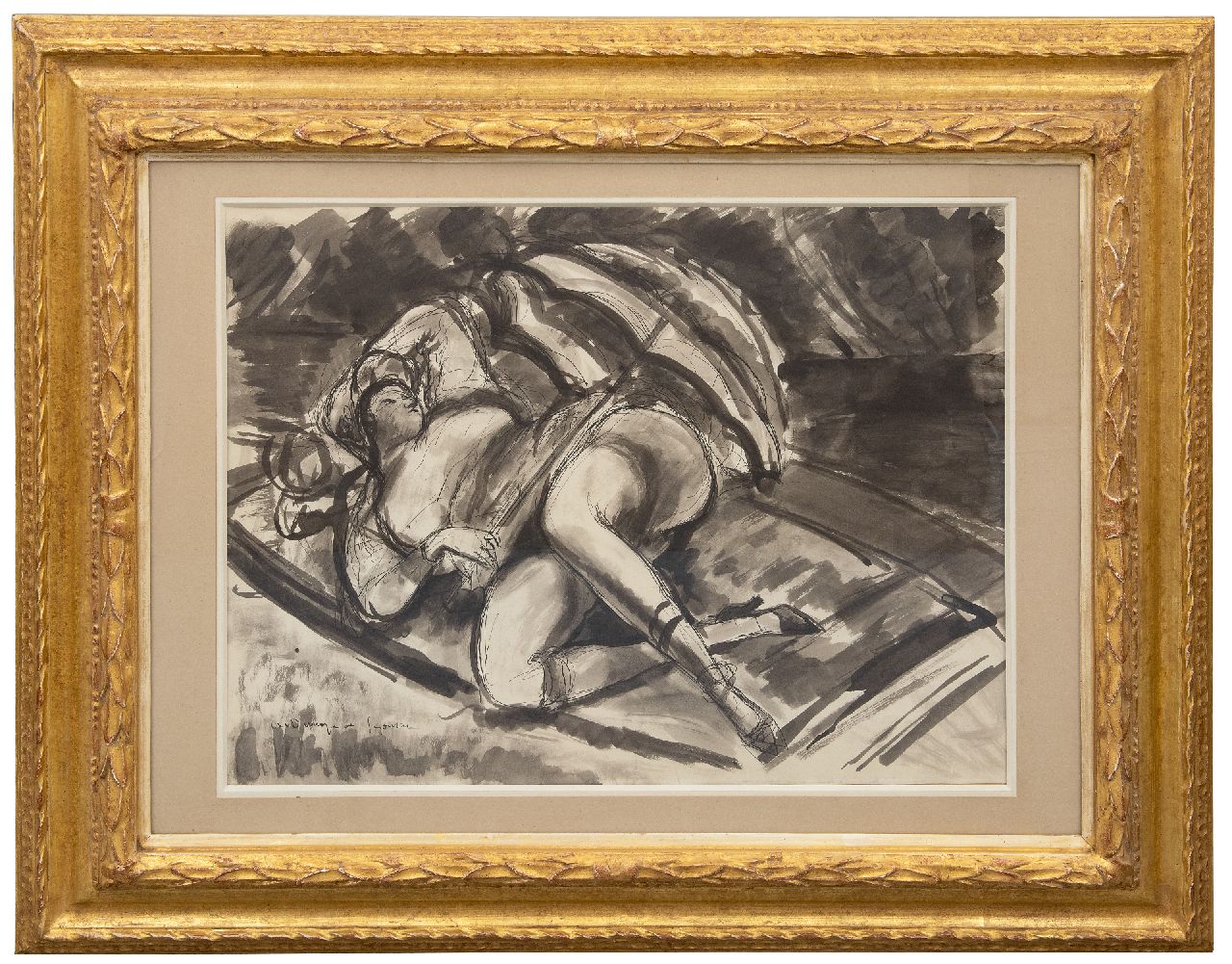 Dunoyer de Segonzac A.A.M.  | 'André' Albert Marie Dunoyer de Segonzac | Watercolours and drawings offered for sale | Jeune femme nue allongée (a study for Les Canotiers), ink and chalk on paper 47.6 x 62.5 cm, signed l.l. and executed ca. 1924