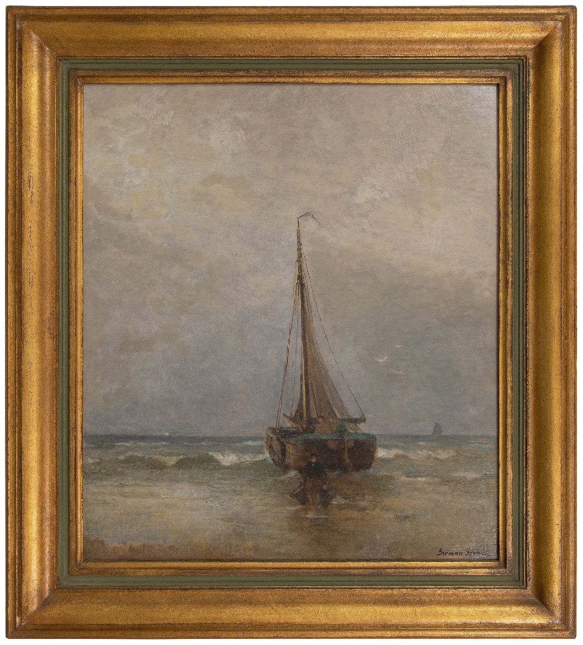 Grobe P.G. | Philipp 'German' Grobe | Paintings offered for sale | Fishing boat in the surf, oil on canvas 80.5 x 70.5 cm, signed l.r. Grobe P.G. | Philipp 'German' Grobe | Paintings offered for sale | Fishing boat in the surf, oil on canvas 80.5 x 70.5 cm, signed l.r.