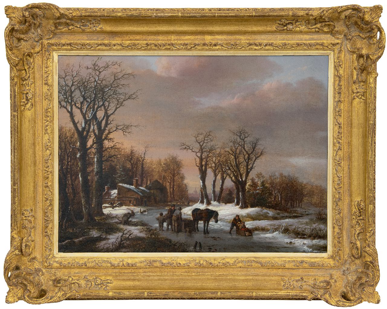 Koekkoek B.C.  | Barend Cornelis Koekkoek | Paintings offered for sale | Winter landscape with horse sleigh on the ice, oil on canvas 44.0 x 58.0 cm, signed l.r. and dated 1824