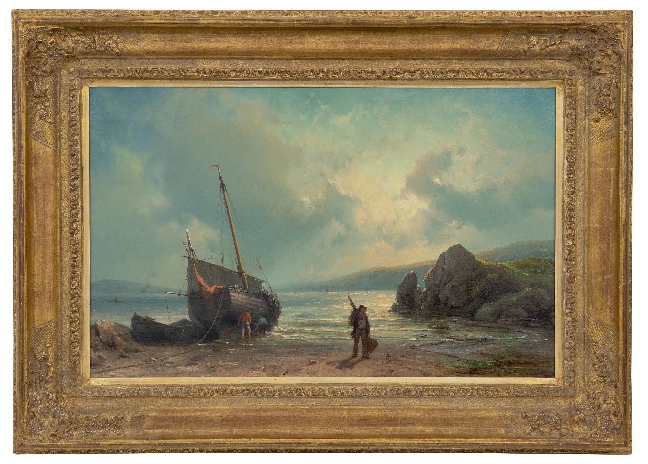 Koekkoek J.H.B.  | Johannes Hermanus Barend 'Jan H.B.' Koekkoek | Paintings offered for sale | Fisherman's work on the beach, oil on canvas 42.0 x 67.5 cm, signed l.r.