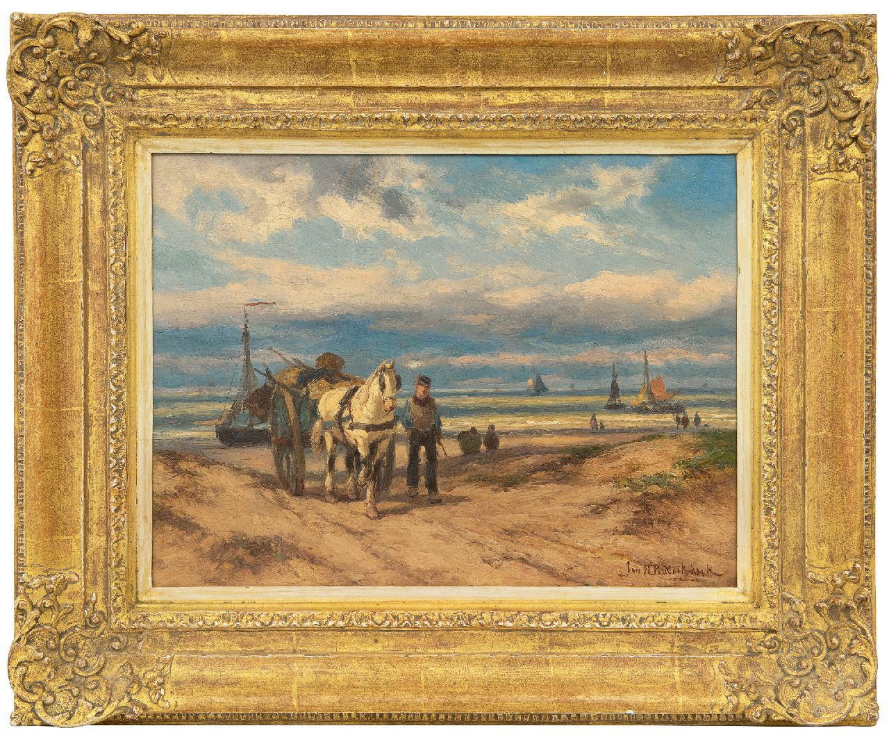 Koekkoek J.H.B.  | Johannes Hermanus Barend 'Jan H.B.' Koekkoek | Paintings offered for sale | Returning from the beach, oil on panel 26.8 x 36.0 cm, signed l.r. and on a label on the reverse