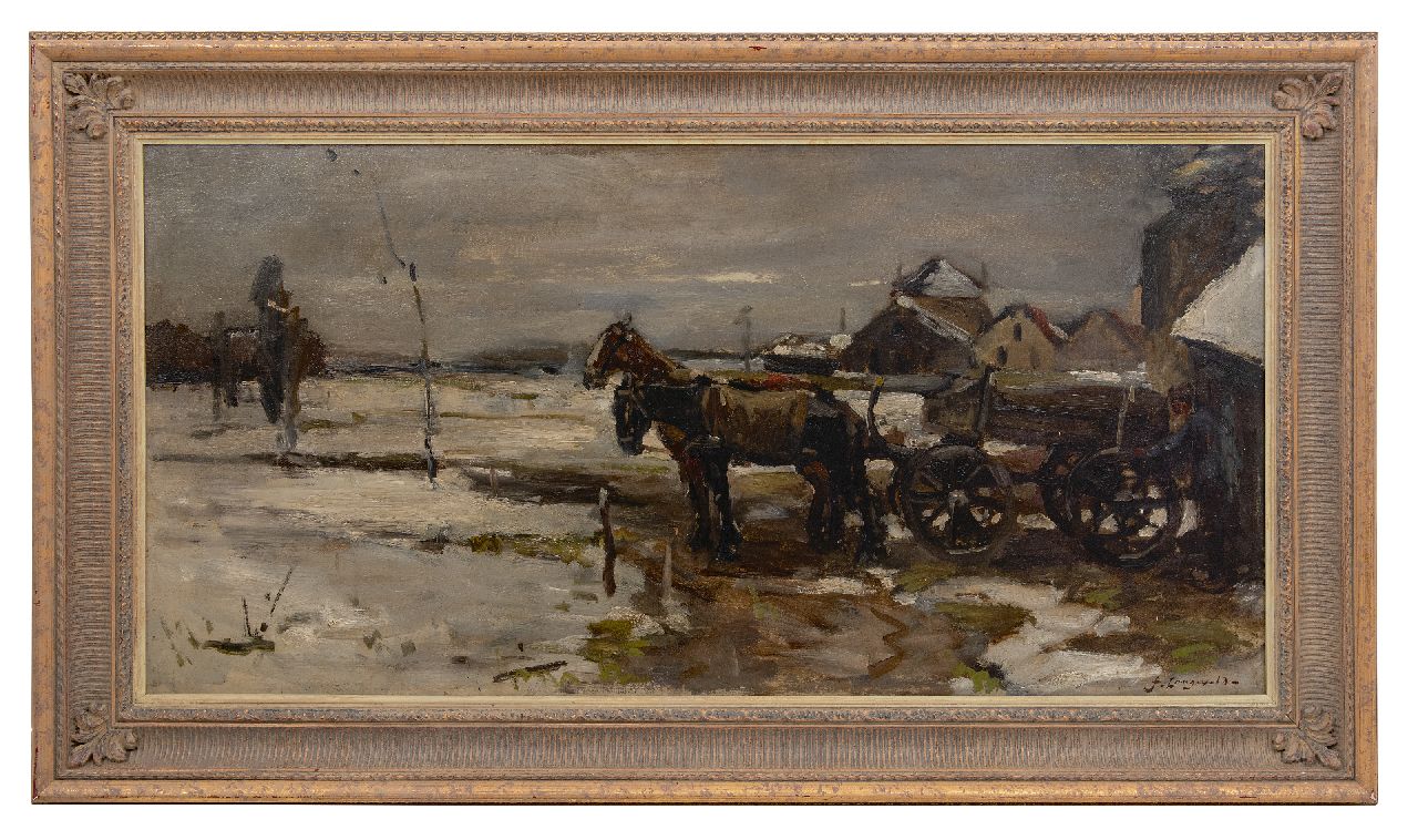 Langeveld F.A.  | Franciscus Arnoldus 'Frans' Langeveld | Paintings offered for sale | Horse and wagon in the snow, oil on canvas 60.5 x 121.5 cm, signed l.r.