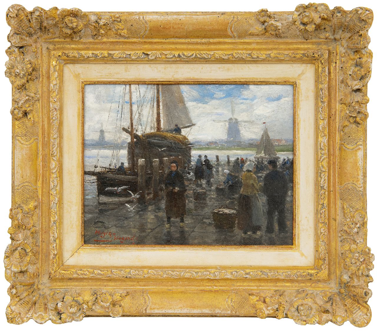 Meyer-Wiegand R.D.  | Rolf Dieter Meyer-Wiegand | Paintings offered for sale | Fishmarket on a quay, Holland, oil on panel 13.9 x 17.9 cm, signed l.l.