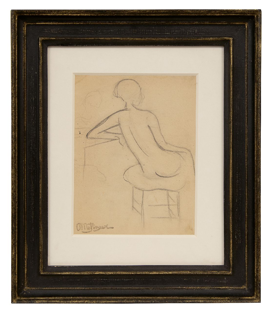 Metzinger J.D.A.  | 'Jean' Dominique Antony Metzinger | Watercolours and drawings offered for sale | Etude d'une femme nue assise; on the reverse: Figure studies, pencil on paper 15.5 x 11.0 cm, signed l.l. and on the reverse with the artists stamp