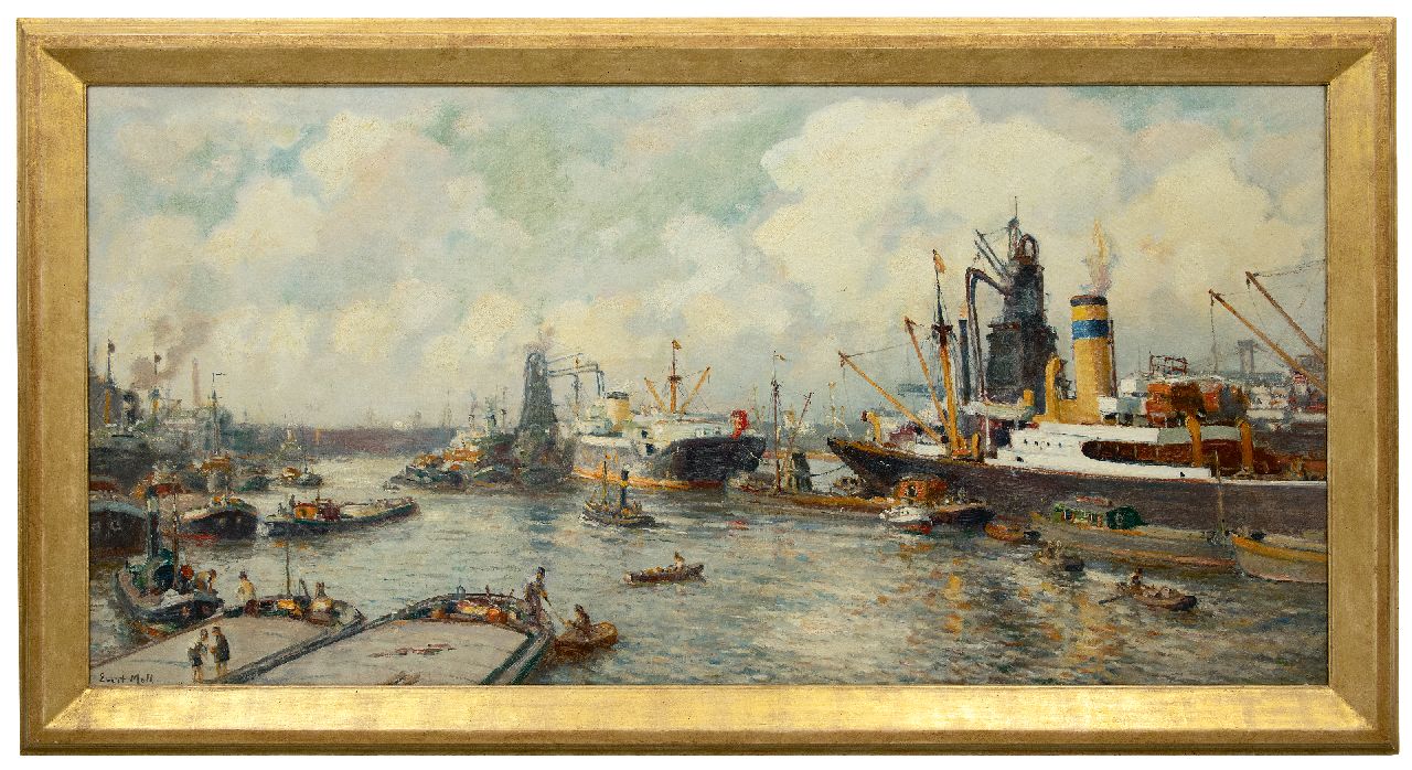 Moll E.  | Evert Moll | Paintings offered for sale | A view of the Maashaven, Rotterdam, oil on canvas 81.0 x 164.5 cm, signed l.l.