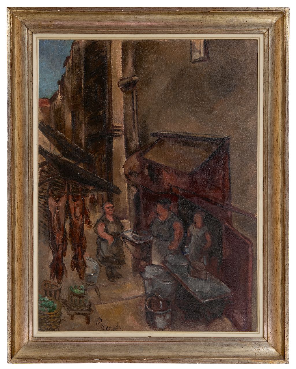Paerels W.A.  | 'Willem' Adriaan Paerels | Paintings offered for sale | Old neighborhood with butcher and figures, oil on canvas 80.3 x 60.0 cm, signed l.l. and te dateren ca. 1922-1928