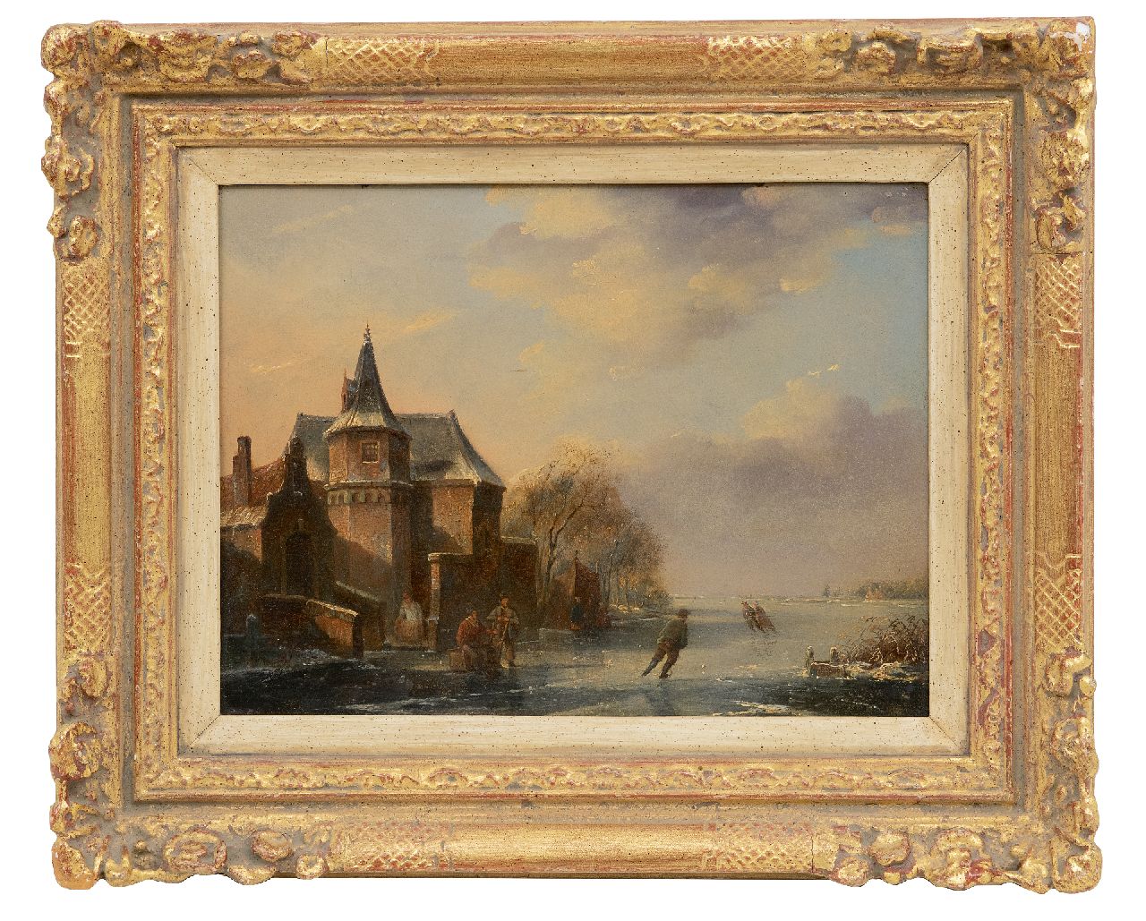 Parré M. | Matthias Parré | Paintings offered for sale | Skaters at a castle near Slot Moyland, oil on panel 24.2 x 31.2 cm Parré M. | Matthias Parré | Paintings offered for sale | Skaters at a castle near Slot Moyland, oil on panel 24.2 x 31.2 cm