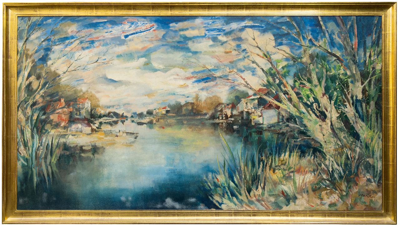 Saverys A.  | Albert Saverys | Paintings offered for sale | A summer view of the Leie, oil on canvas 157.0 x 290.0 cm, signed l.c. and painted late 1950's