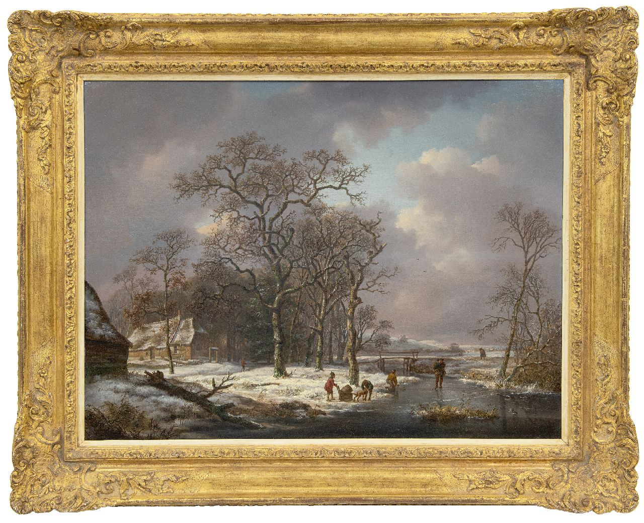 Schelfhout A.  | Andreas Schelfhout | Paintings offered for sale | A snowy landscape with figures on a frozen ditch, oil on panel 53.2 x 71.0 cm, signed l.c. and painted ca. 1815-1820