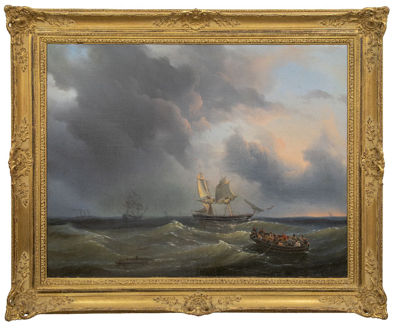 Thomas P.H.  | Pieter Hendrik Thomas | Paintings offered for sale | Schips on a choppy sea, oil on canvas 76.5 x 99.5 cm, signed l.l.