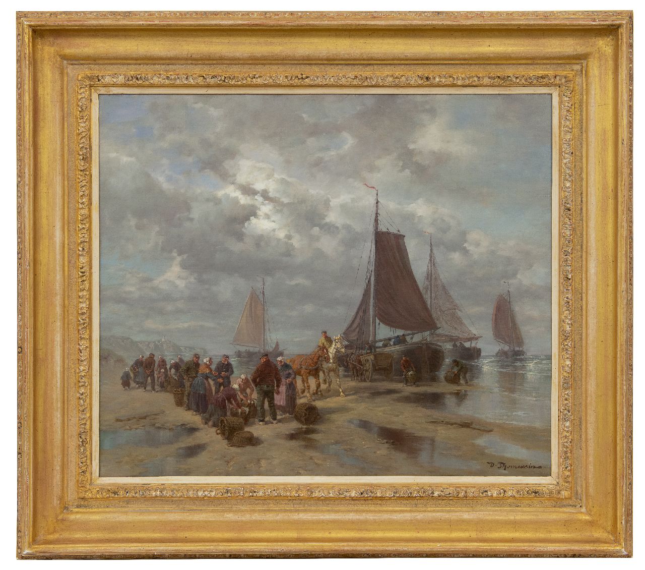 Thomassin D.  | Désiré Thomassin | Paintings offered for sale | Selling fish on the beach, oil on canvas 50.5 x 60.5 cm, signed l.r.