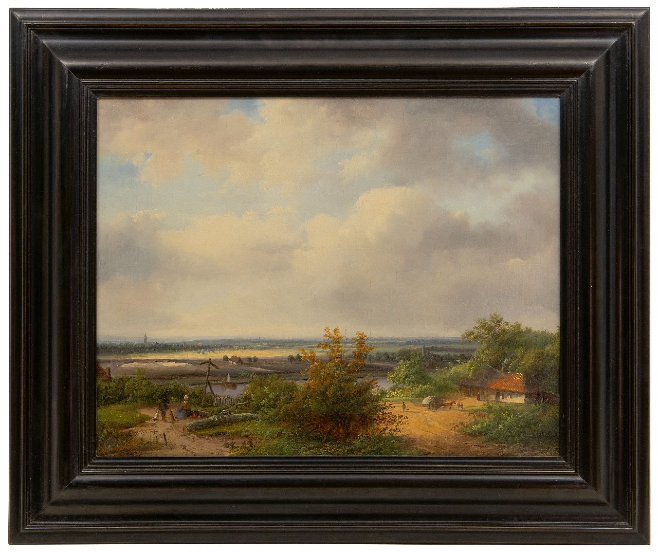 Velzen J.P. van | Johannes Petrus van Velzen | Paintings offered for sale | Panoramic river landscape, oil on canvas 37.0 x 47.0 cm, signed l.l.