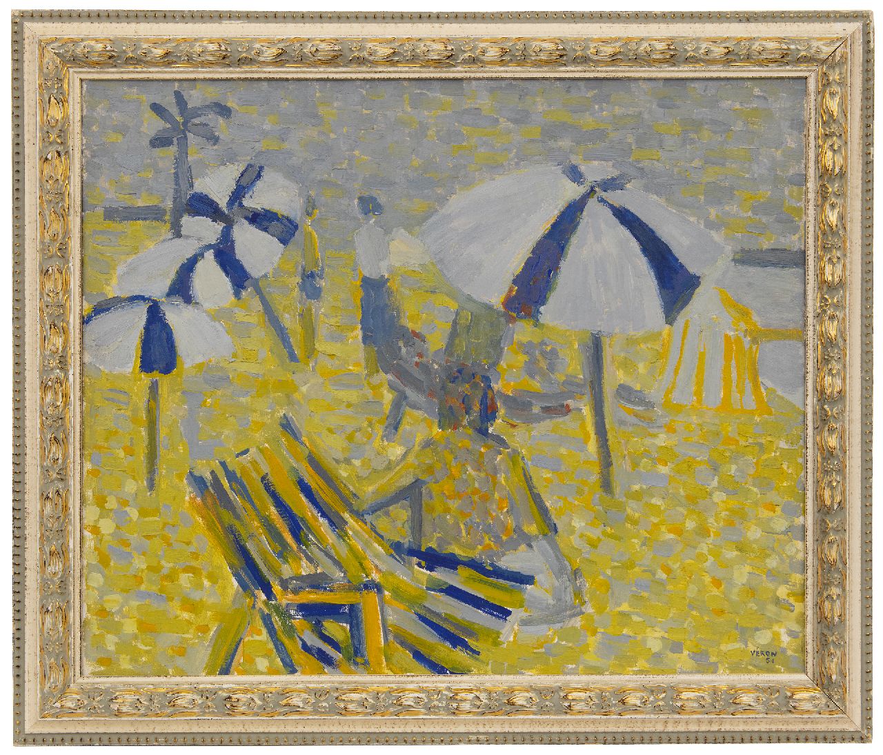 Véron V.  | Véronique Véron | Paintings offered for sale | Beach umbrellas, oil on canvas 54.0 x 65.0 cm, signed l.r. and dated '51