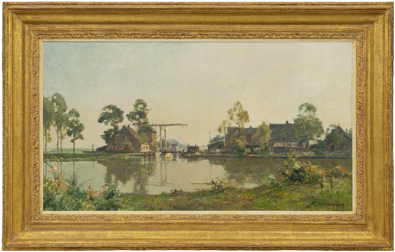 Vreedenburgh C.  | Cornelis Vreedenburgh, Farm on a canal with drawbridge, oil on canvas 51.0 x 90.5 cm, signed l.r.