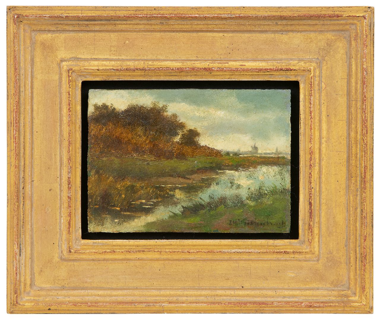 Weissenbruch H.J.  | Hendrik Johannes 'J.H.' Weissenbruch, Polder landscape, oil on panel 9.6 x 13.7 cm, signed l.r.