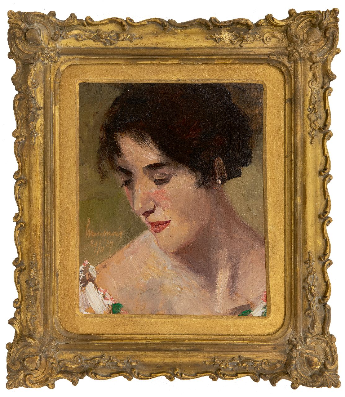 Maris S.W.  | Simon Willem Maris, Portrait of a lady, oil on panel 26.3 x 21.0 cm, signed c.l. and painted 24/11 '27