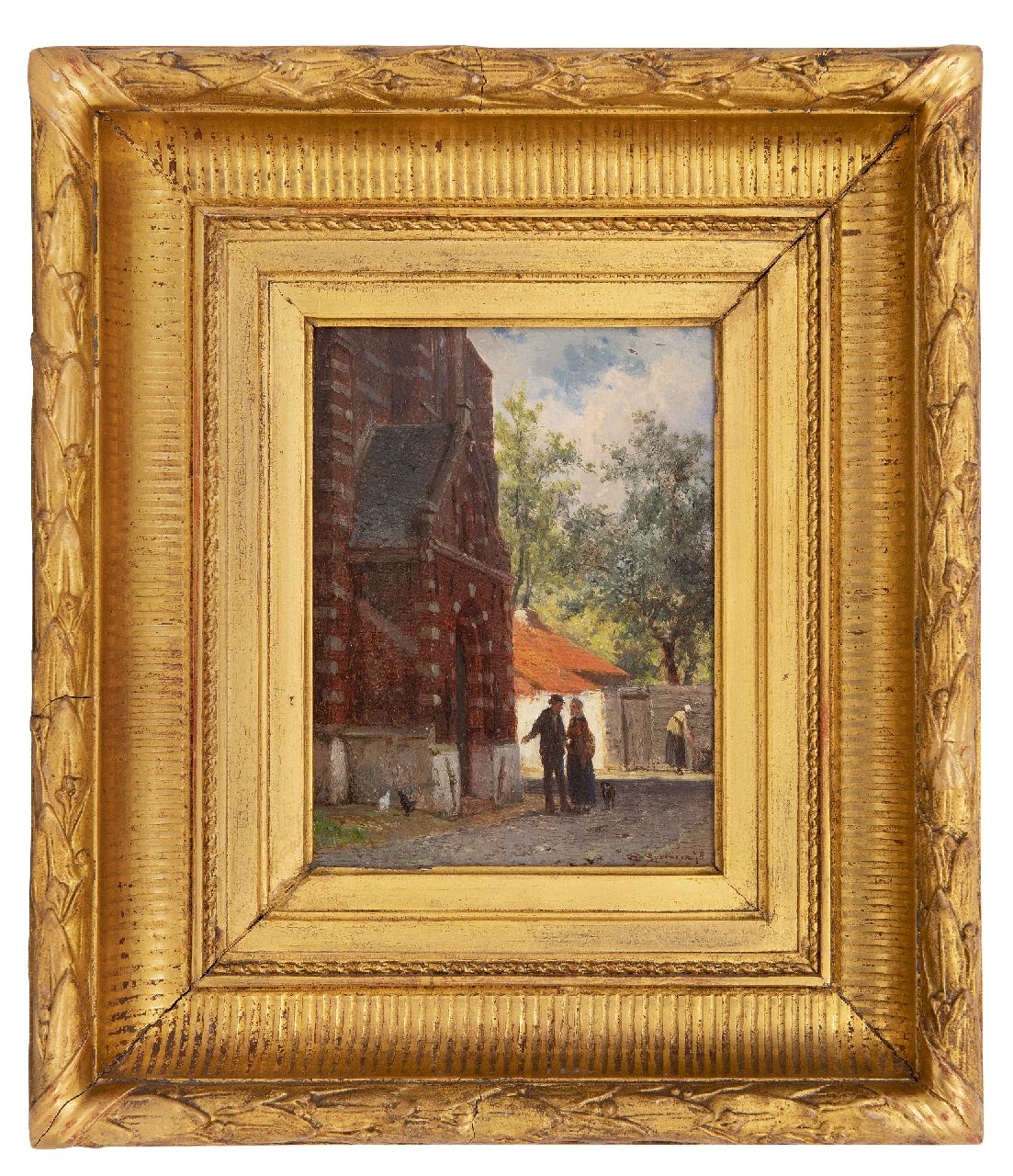 Springer C.  | Cornelis Springer, A town view with the portal of the Kleine Kerk in Edam, oil on panel 16.2 x 12.0 cm, signed l.r. and dated '78