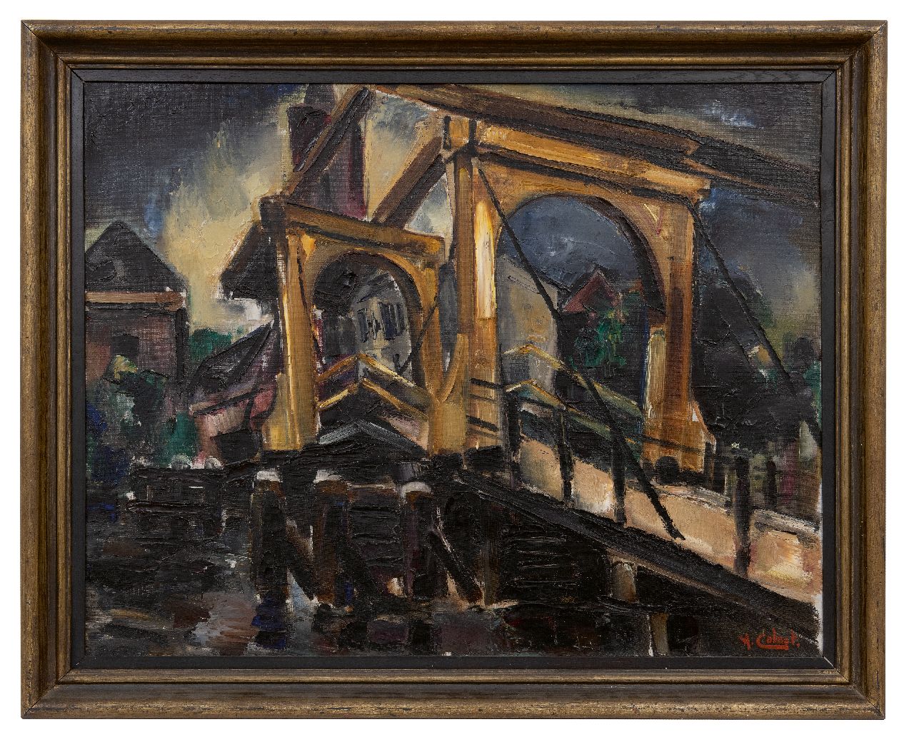 Colnot A.J.G.  | 'Arnout' Jacobus Gustaaf Colnot, Drawbridge in in Loenen aan de Vecht, oil on canvas 61.3 x 76.9 cm, signed l.r.