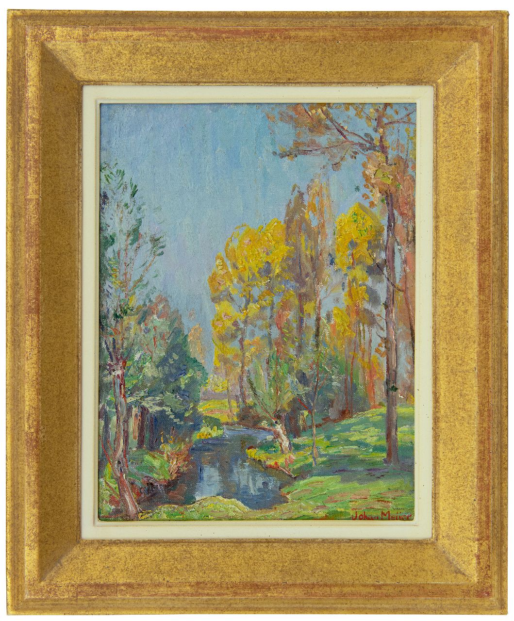 Meijer J.  | Johannes 'Johan' Meijer, Sunny autumnal forest, oil on canvas laid down on board 29.1 x 22.3 cm, signed l.r.