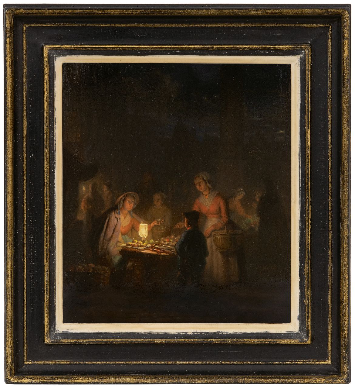 Grootvelt J.H. van | Jan Hendrik van Grootvelt, At the night market, oil on panel 17.7 x 15.6 cm, signed on the reverse and on the reverse 1841