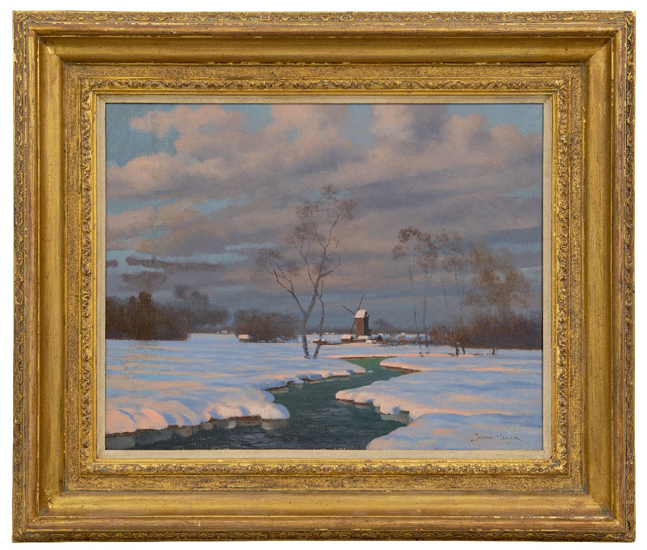 Meijer J.  | Johannes 'Johan' Meijer | Paintings offered for sale | Snowy landscape with windmill, oil on canvas 40.1 x 50.0 cm, signed l.r.
