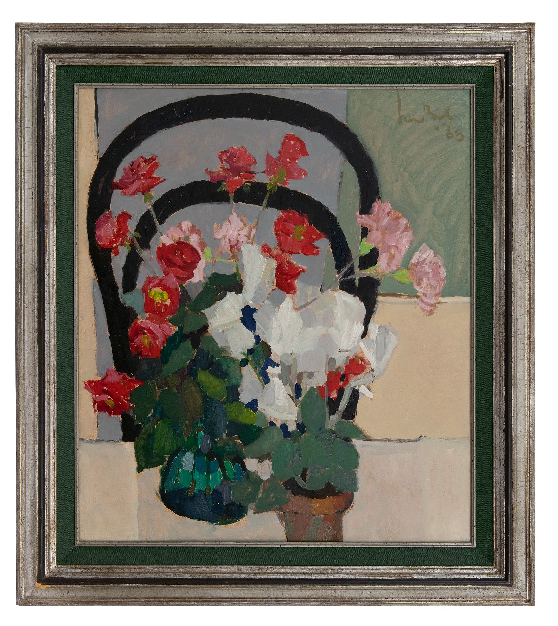 Bol K.  | Cornelis 'Kees' Bol, Roses and cyclamen, oil on board 63.0 x 55.0 cm, signed u.r. and dated '69