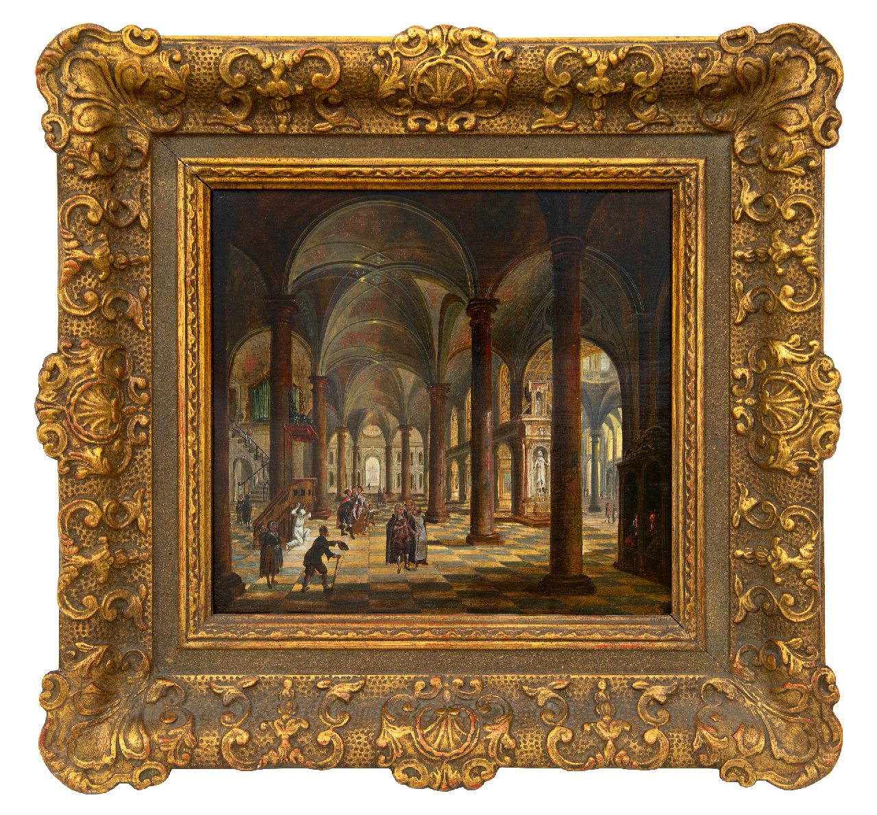 Stöcklin C.  | Christian Stöcklin | Paintings offered for sale | Church interior with figures, oil on panel 27.5 x 30.9 cm, signed l.c.