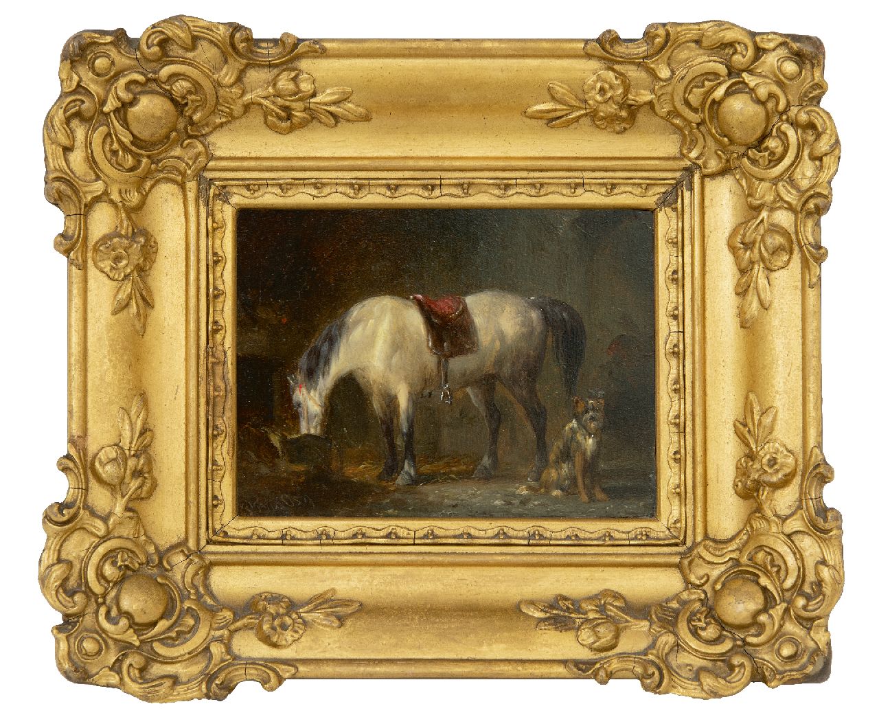 Os P.F. van | Pieter Frederik van Os, In the stable, oil on panel 9.1 x 12.2 cm, signed l.l.