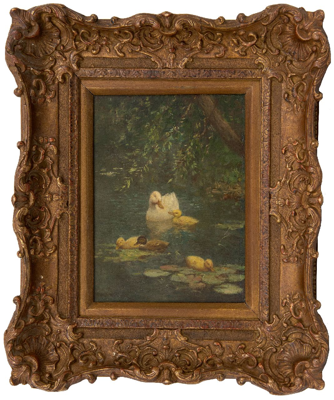 Artz C.D.L.  | 'Constant' David Ludovic Artz, Duck and ducklings in a forest pond, oil on panel 23.8 x 17.8 cm, signed l.l.