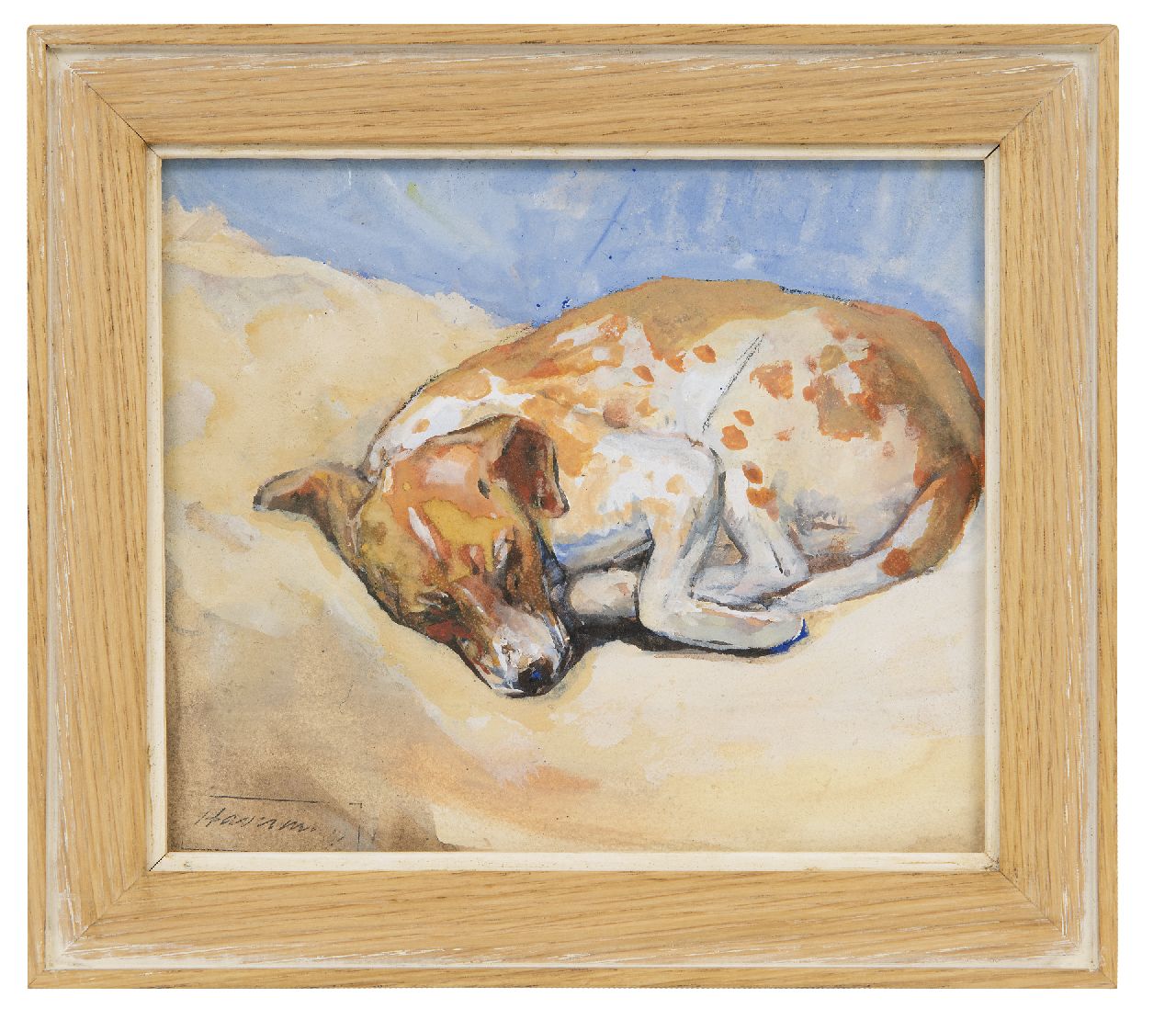 Haverman H.J.  | Hendrik Johannes Haverman | Watercolours and drawings offered for sale | Sleeping dog, watercolour and gouache on paper 15.7 x 18.4 cm, signed l.l. with studio stamp