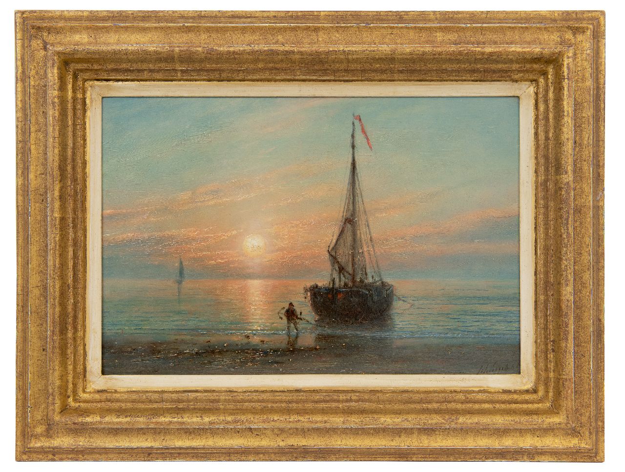 Schiedges P.P.  | Petrus Paulus Schiedges | Paintings offered for sale | Returned fishing boat at sunset, oil on panel 18.7 x 27.9 cm, signed l.r. and dated '65