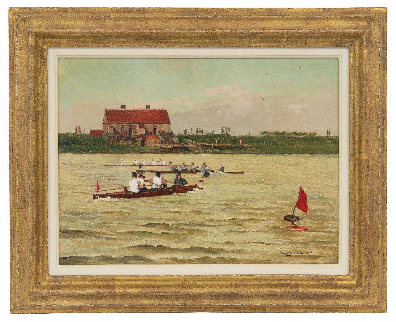 Moerman J.L.  | Johannes Lodewijk 'Jan Ludovicus' Moerman | Paintings offered for sale | Coxed four regatta, oil on panel 24.5 x 33.1 cm, signed l.r. and dated '88