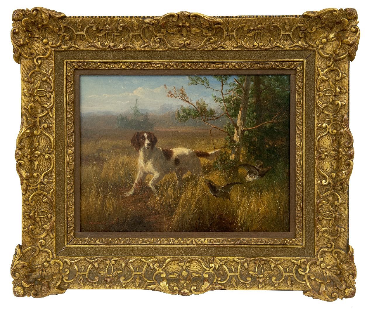 Cunaeus C.  | Conradijn Cunaeus, Dutch Partridge dog on partridge hunt, oil on panel 25.7 x 33.3 cm, signed l.l. and dated '65