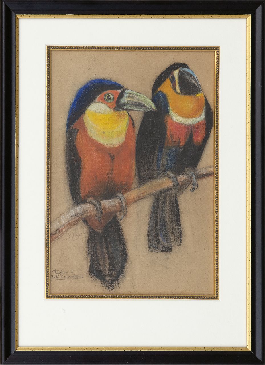 Pieneman J.H.  | 'Johanna' Hendrika Pieneman | Watercolours and drawings offered for sale | Two toucans, pastel on paper 36.7 x 25.0 cm, signed l.l.