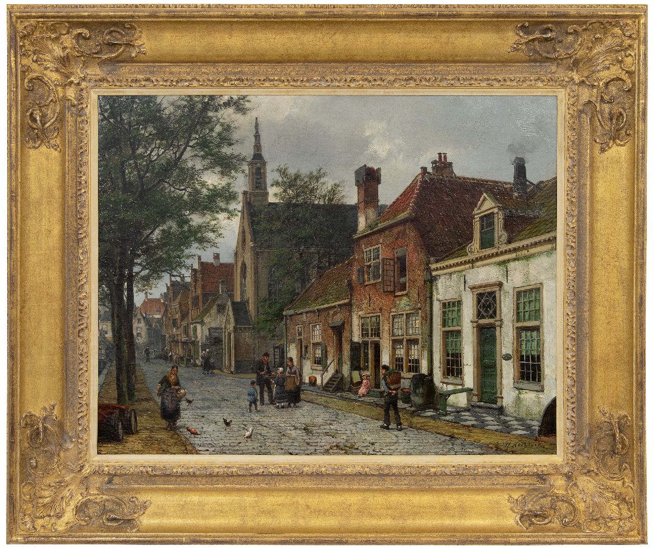 Koekkoek W.  | Willem Koekkoek, View in a Dutch town, oil on canvas 54.6 x 69.9 cm, signed l.r.