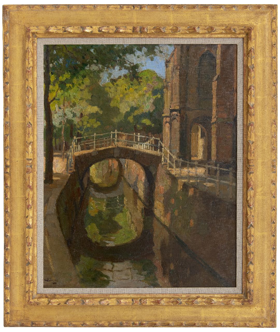 Viegers B.P.  | Bernardus Petrus 'Ben' Viegers, The Bartholomeusbrug in Delft in summer, oil on canvas 50.2 x 40.3 cm, signed l.l.