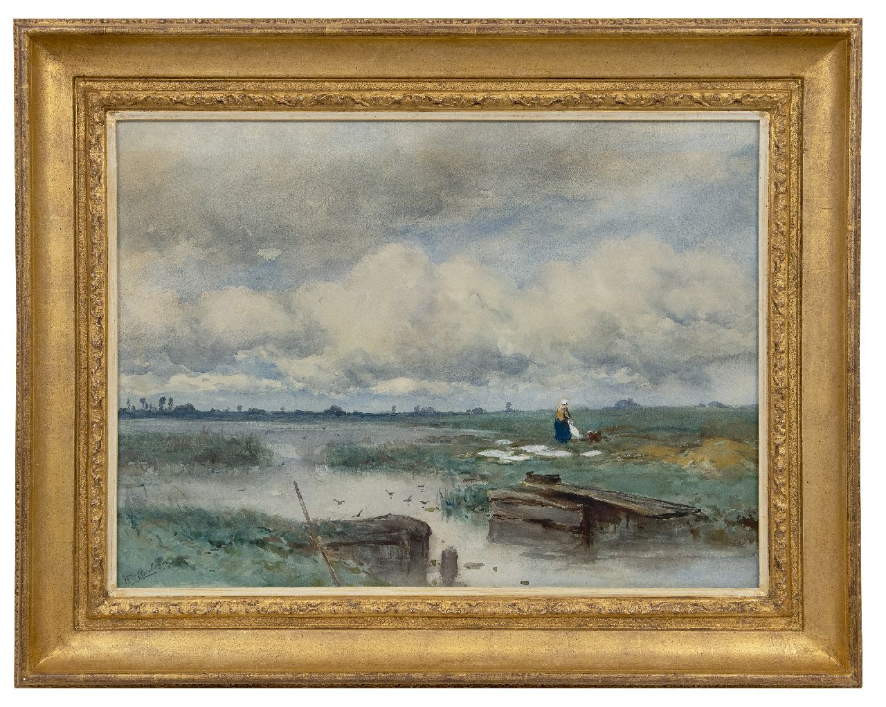 Roelofs W.  | Willem Roelofs | Watercolours and drawings offered for sale | Landschaft mit Bleichfeld, watercolour on paper 51.0 x 70.8 cm, signed l.l. and painted in the 1880's