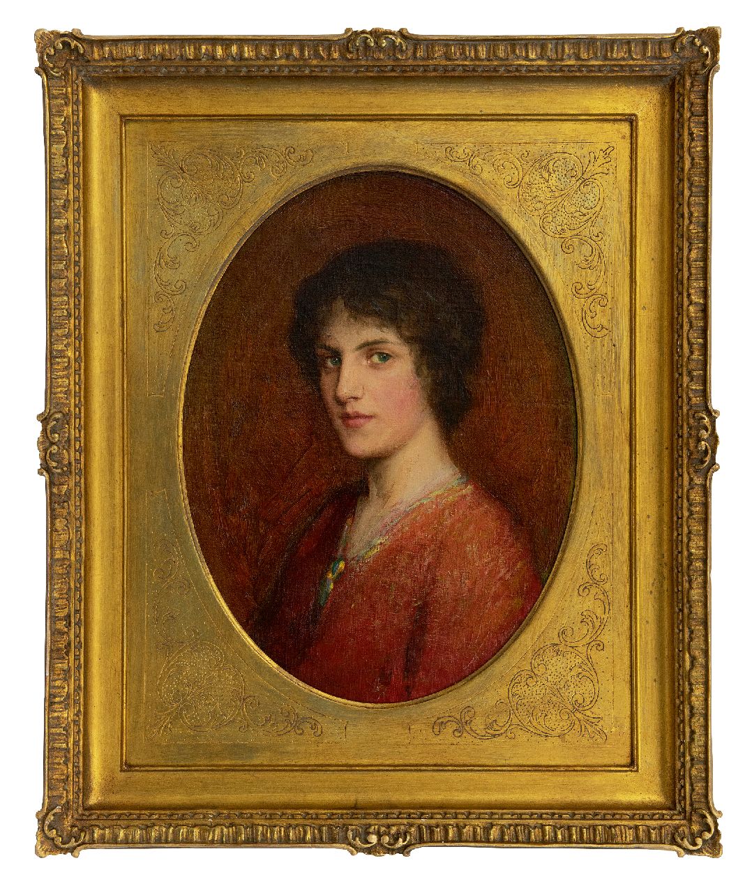 Perugini C.E.  | 'Charles' Edward Perugini | Paintings offered for sale | Portrait of a young woman (possibly Kate Perugini), oil on painter's board 40.0 x 30.3 cm, signed l.r. with monogram