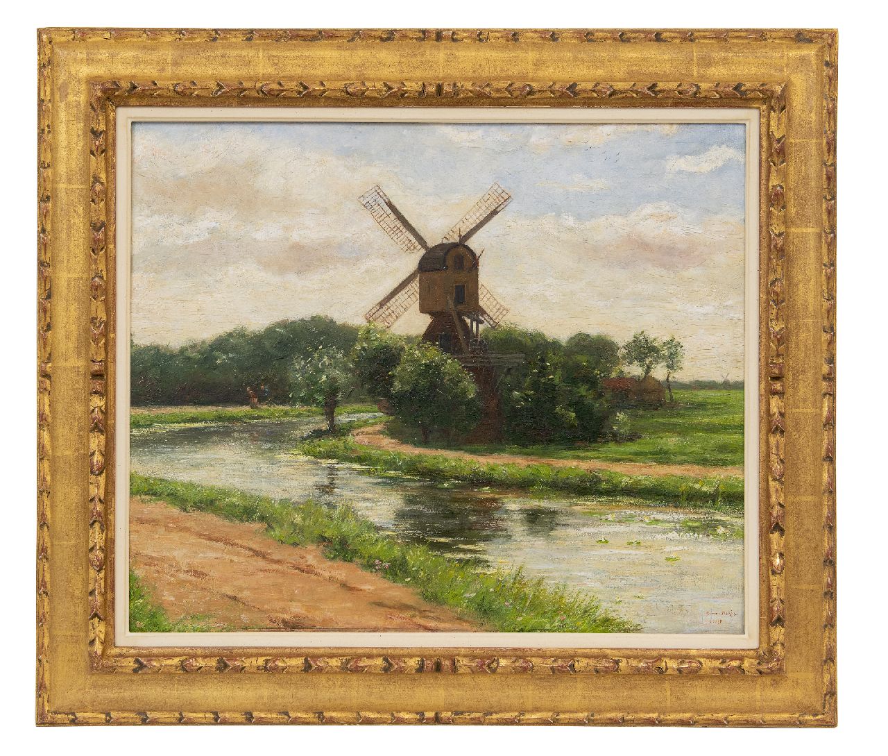 Maris S.W.  | Simon Willem Maris, Windmill 't Haantje along the Smal Weesp in Weesp, oil on panel 45.0 x 54.2 cm, signed l.r.