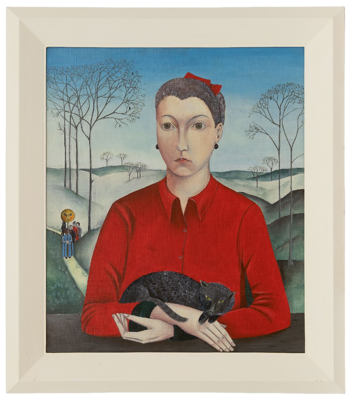 Matthäus D.  | Dieter Matthäus, Woman with red blouse and cat, oil on canvas 65.2 x 55.3 cm, signed on the reverse and dated on the reverse 9 november 1964