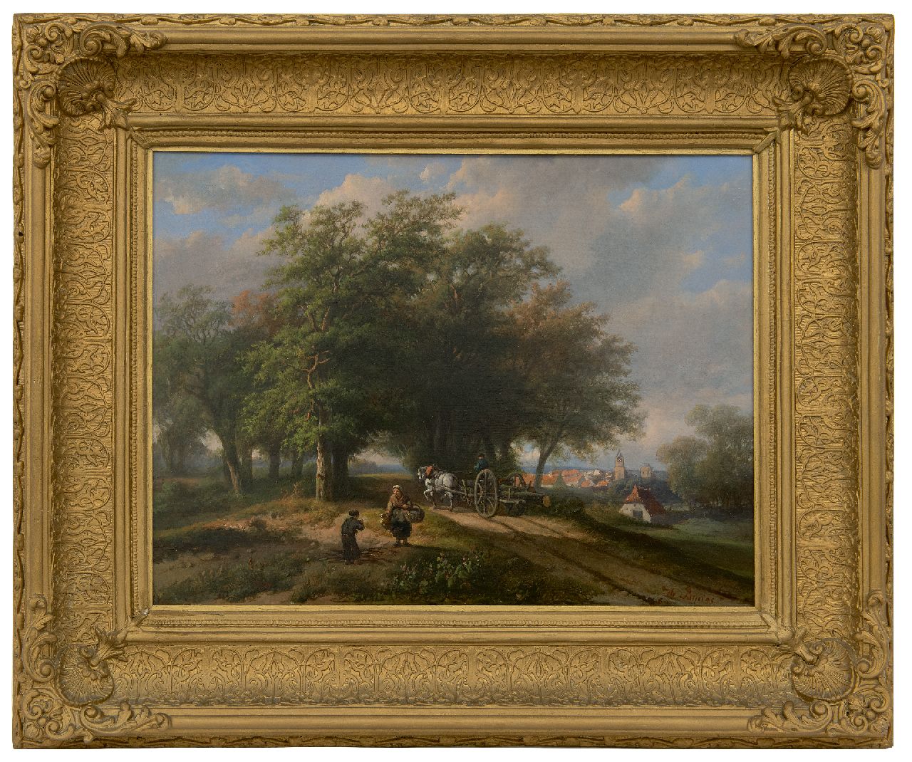 Bruïne A.H. de | Adrianus Hendrikus de Bruïne, Land folk on a sunny country road, oil on panel 35.8 x 47.9 cm, signed l.r.