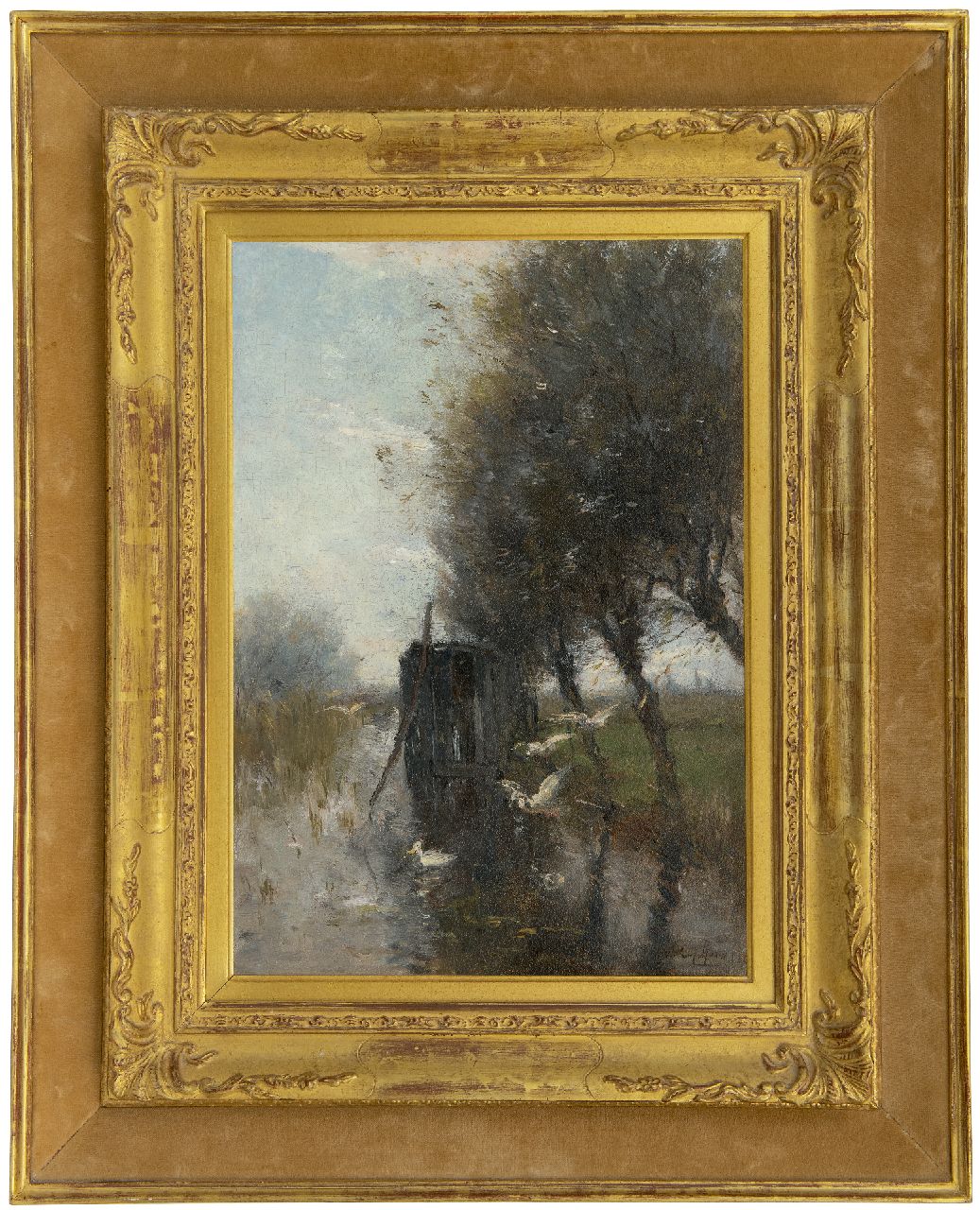 Maris W.  | Willem Maris | Paintings offered for sale | Ducks settling down on a polder canal, oil on panel 36.6 x 25.7 cm, signed l.r.