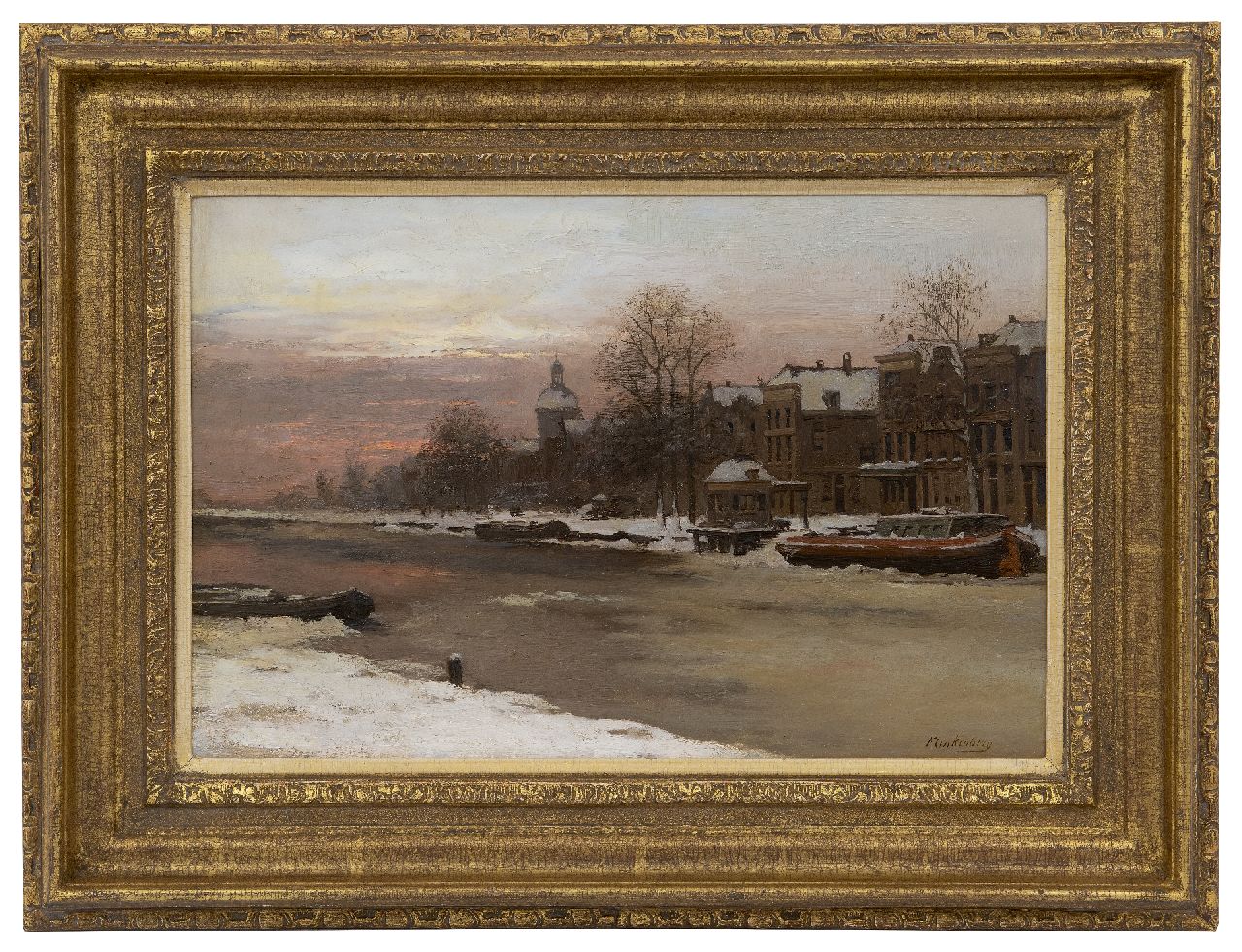 Klinkenberg J.C.K.  | Johannes Christiaan Karel Klinkenberg |  offered for sale | A Dutch canal in winter, oil on glass 30.3 x 45.2 cm, signed l.r.