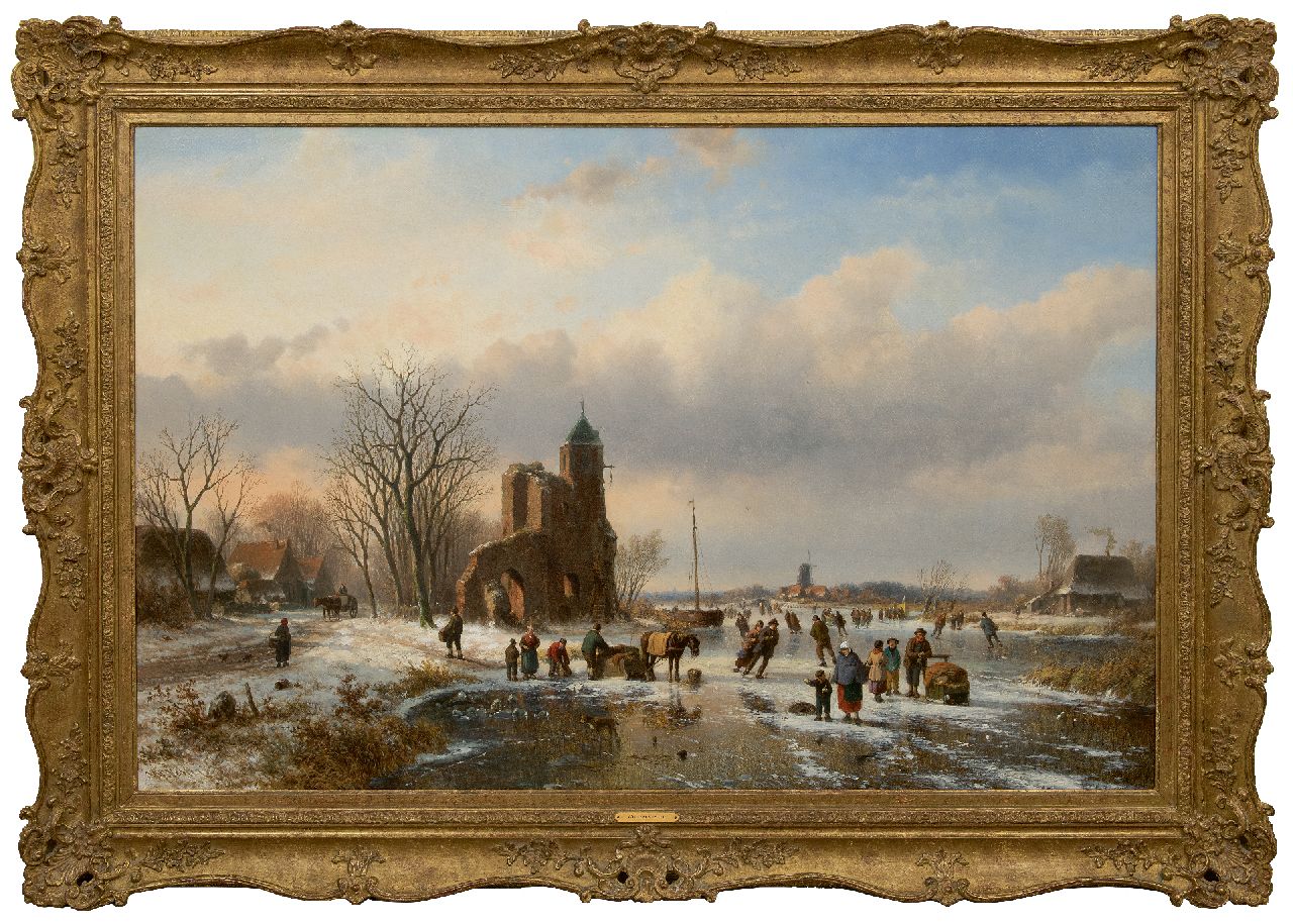 Vester W.  | Willem Vester, Skaters on the ice near a castle ruin, oil on canvas 82.1 x 124.8 cm, signed l.l.