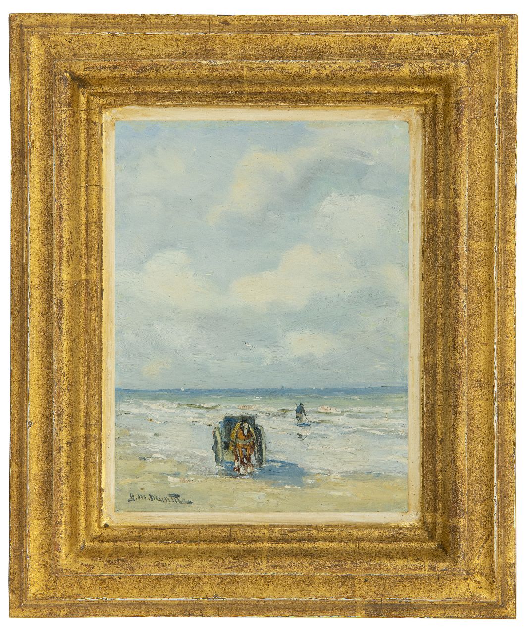 Munthe G.A.L.  | Gerhard Arij Ludwig 'Morgenstjerne' Munthe, Fishing mussels in the surf, oil on painter's board 19.9 x 14.9 cm, signed l.l.