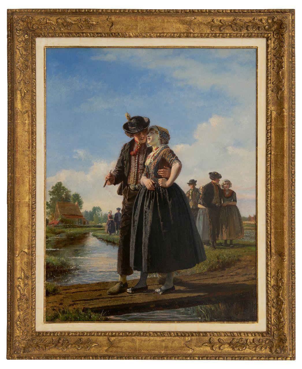 Dillens A.A.  | 'Adolf' Alexander Dillens, La traversée du pont d'amour, oil on panel 78.5 x 60.0 cm, signed l.r. and dated 1855