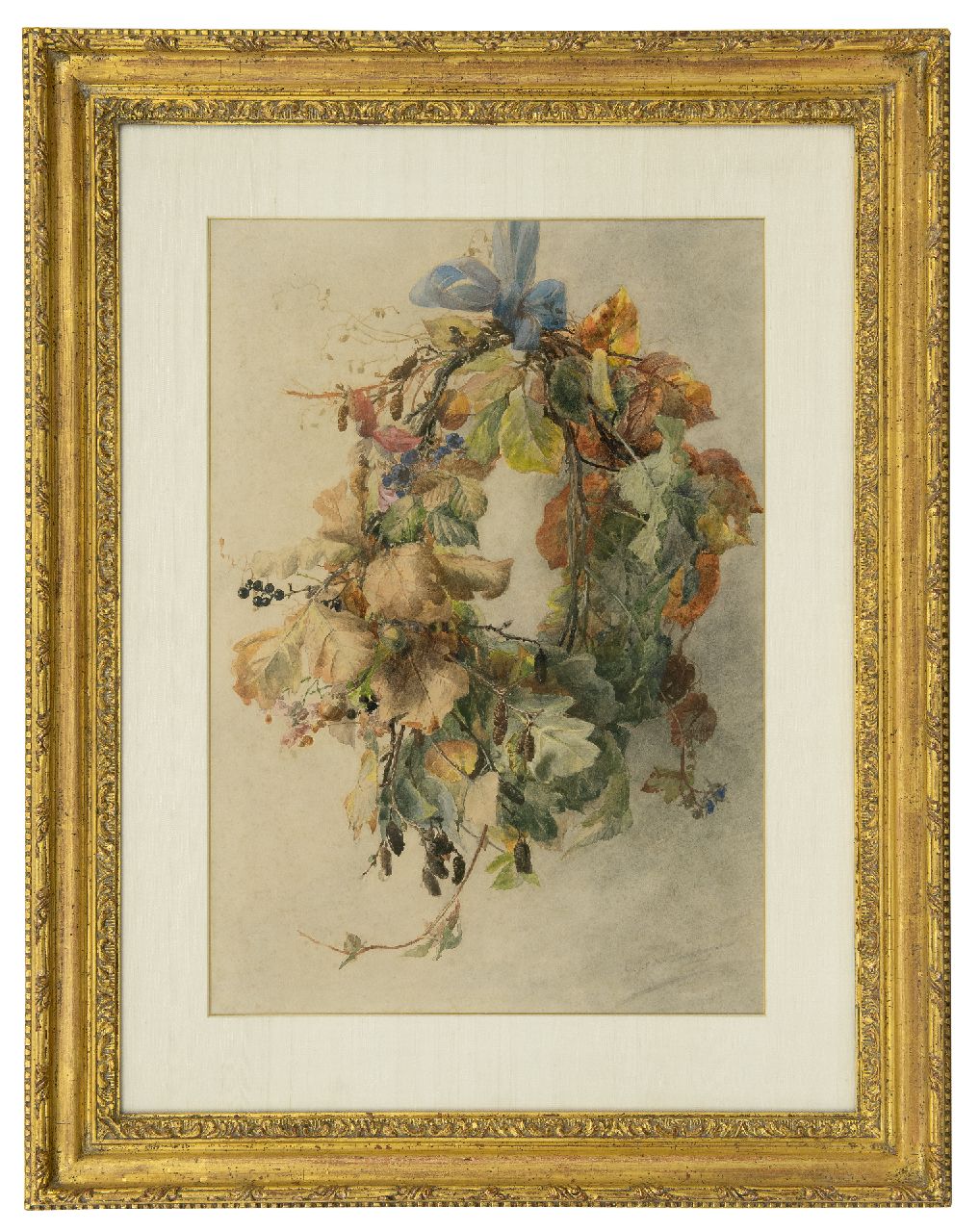 Sande Bakhuyzen G.J. van de | 'Gerardine' Jacoba van de Sande Bakhuyzen, Autumn wreath, watercolour on paper 49.3 x 34.3 cm, signed l.r.