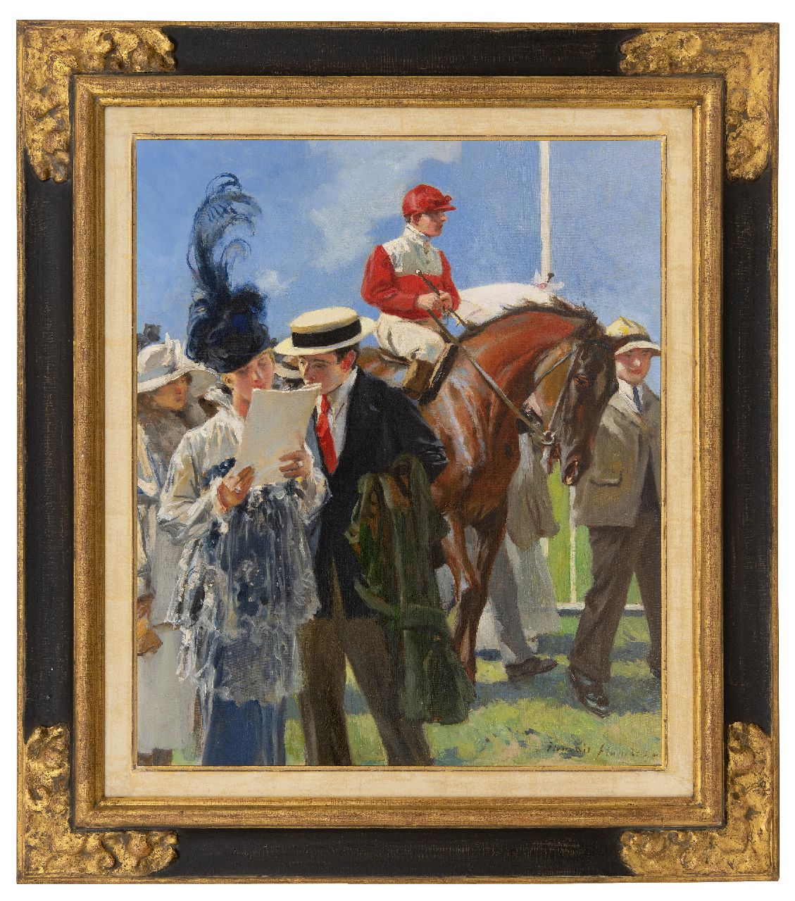 Flameng F.  | François Flameng | Paintings offered for sale | At the races, oil on canvas 55.0 x 46.2 cm, signed l.r.