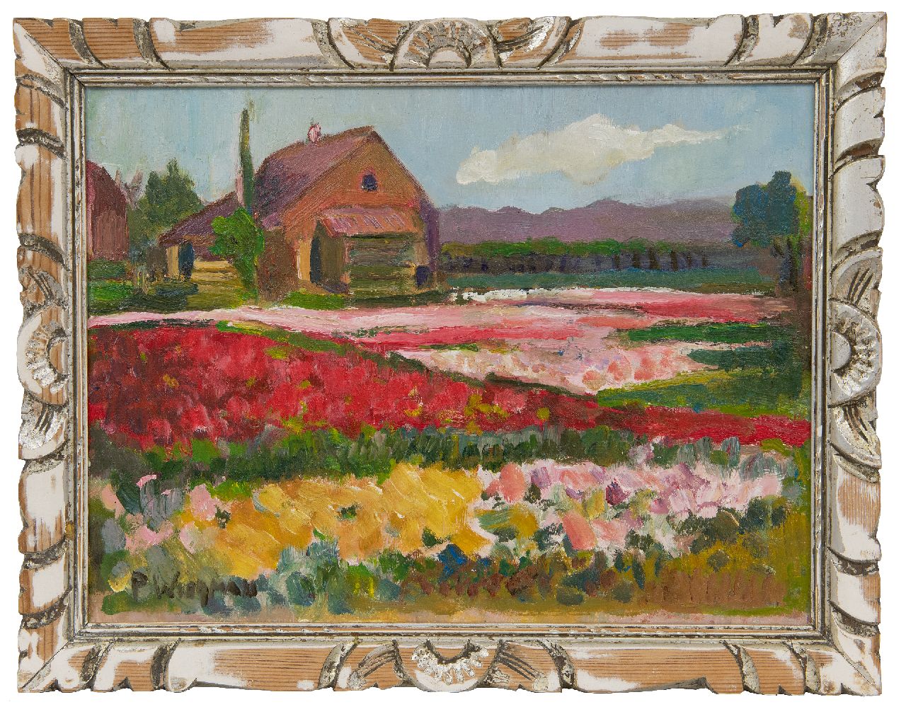 Wiegman P.J.M.  | Petrus Jacobus Maria 'Piet' Wiegman, Bulb fields, oil on board 29.4 x 39.3 cm, signed l.l.